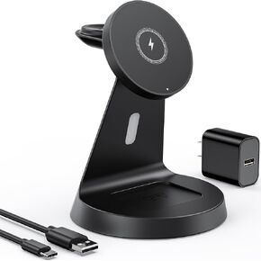الشاحن اللاسلكي لـ iPhone ، 3 في محطة شحن واحدة متوافقة مع شاحن Magsafe لجهاز iPhone 16 15 14 13 12 Series Station Wireless Charge For Airpods Wireless Charging Stand for Iwatch Series