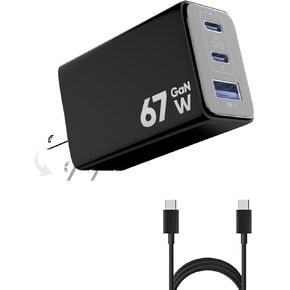 USB C Charger 67W, 3-Port GaN Fast Charging Block Foldable Plug for MacBook Pro/Air, iPad Pro, iPhone15/pro, Android,Dell XPS, Galaxy, Switch, Drone Power Adapter Accessories for DJI and More