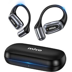 mivo Open Ear Headphones-Wireless Open Ear Earbuds, Lightweight & Soft Fit-Long Lasting Comfort, 16.2mm Audio Driver, ENC Noise Cancelling, IPX7 Waterproof Sweat Resistant