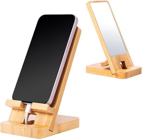 Wooden Countertop Simple Cell Phone Holder with Mirror (Bamboo) in Saudi Arabia
