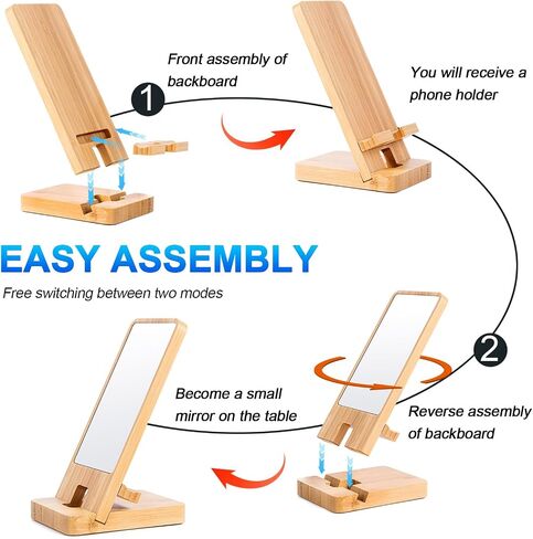 Wooden Countertop Simple Cell Phone Holder with Mirror (Bamboo) in Saudi Arabia