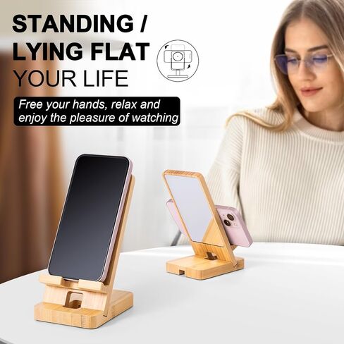 Wooden Countertop Simple Cell Phone Holder with Mirror (Bamboo) in Saudi Arabia