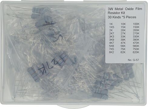 30 values x 5 pieces, total 150 Pieces,1K -820K 2W 5% Metal Oxide Film Resistor Kit in Kuwait