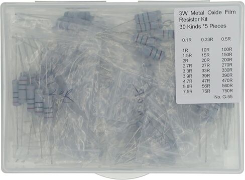 30 values x 5 pieces, total 150 Pieces,1K -820K 2W 5% Metal Oxide Film Resistor Kit in Kuwait