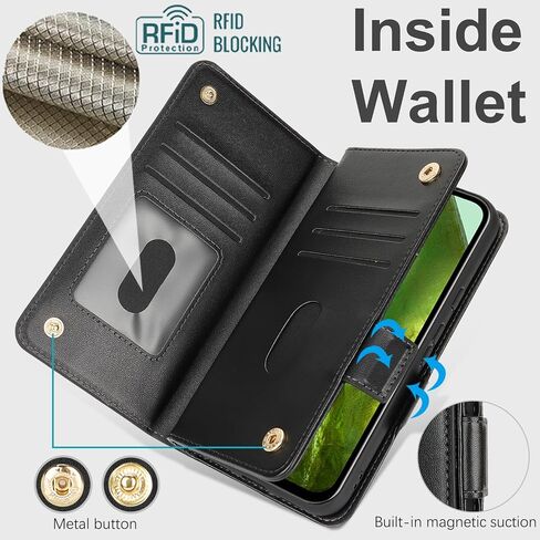 بالنسبة إلى Google Pixel 8A Case Wallet for Women ، Pixel 8A Case with Strap Crossbody Lanyard ، حامل بطاقة صدمية من الجلد Stand Zipper Pocket Flip Phone Accy-Black in Kuwait