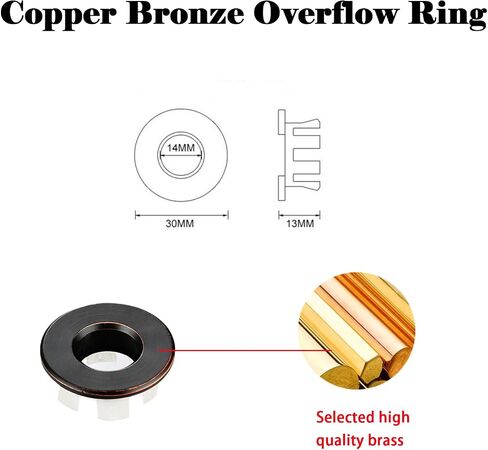 2 PCS Sink Overflow Ring مصقول النيكل الحمام الغرور بالوعة غلاف الفائض إدراج في جولة القطع الطبق النحاسي مواد المطبخ الحمام إكسسوارات (البرونز) in Kuwait
