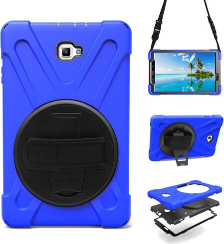 Case for Samsung Galaxy Tab A 10.1 inch 2016 (SM-T580 T585 T587), 360 Degree Rotating Stand Case Smart Protective Cover,with Stylus Pen,Screen Film (Black) in Saudi Arabia