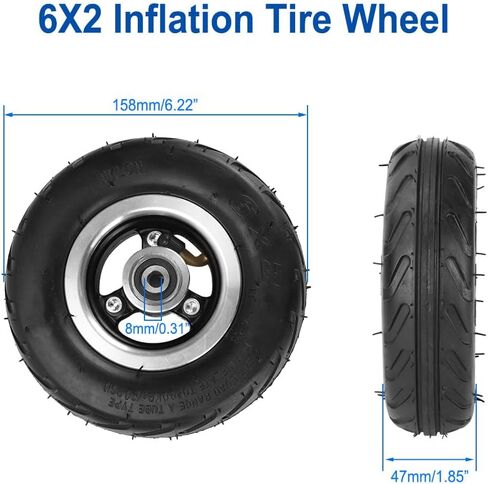 6X2 Inflation Tire Wheel Use 6" Tire Alloy Hub 160mm Pneumatic Tyre Scooter F0 Pneumatic Wheel Trolley Cart Air Wheel M10 in Kuwait
