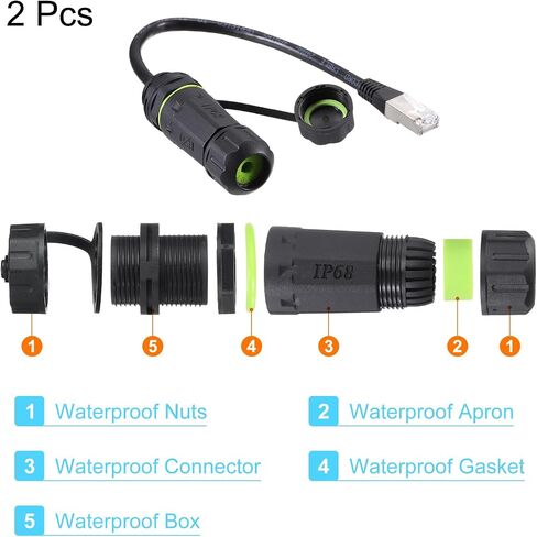 Meccanixity مقرن ماء RJ45 ، رأسًا محميًا منظمة ، موصل كابل Ethernet Outdoor Outdoor مع كابل الشبكة لـ CAT6/CAT5E/CAT5 ، حزمة 1 in Saudi Arabia
