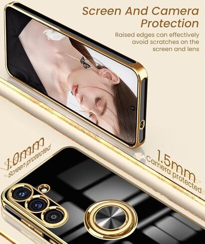 Dretal for Samsung Galaxy S25 5G Case, 2X Screen Protector, 360° Rotatable Ring Holder Magnetic Kickstand,Plated Gold Edge Slim Soft TPU Protective Phone Cover for Galaxy S25 5G (Purple) in Saudi Arabia