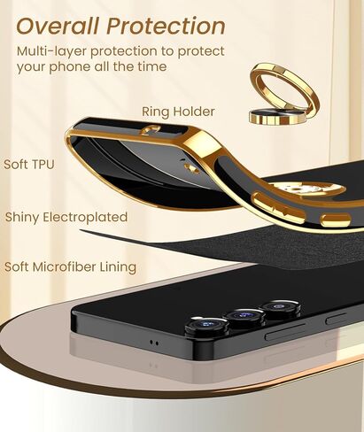 Dretal for Samsung Galaxy S25 5G Case, 2X Screen Protector, 360° Rotatable Ring Holder Magnetic Kickstand,Plated Gold Edge Slim Soft TPU Protective Phone Cover for Galaxy S25 5G (Purple) in Saudi Arabia