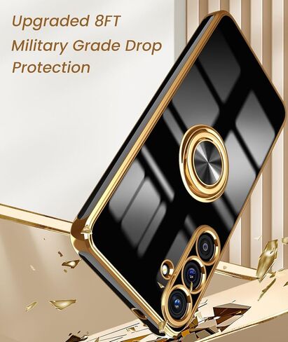 Dretal for Samsung Galaxy S25 5G Case, 2X Screen Protector, 360° Rotatable Ring Holder Magnetic Kickstand,Plated Gold Edge Slim Soft TPU Protective Phone Cover for Galaxy S25 5G (Purple) in Saudi Arabia