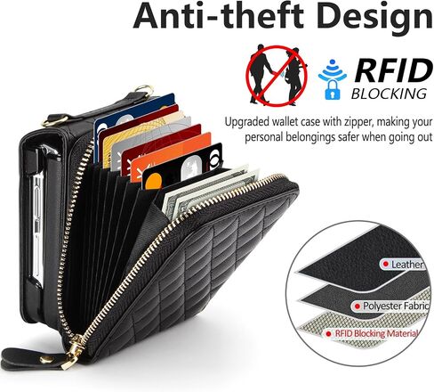 Vofolen Case for Samsung Galaxy Z Flip 5 with Card Holder, Crossbody 8-Card Slots Wallet Case with Adjustable Strap Soft PU Leather Protective Zipper for Women Girls, Black in Saudi Arabia