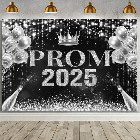 MEHOFOND 7x5ft Prom Decorations Backdrop Black Silver Prom 2025 Congrats Grad Photography Background Prom Graduation Party Decor Celebration Background Indoor Outdoor Banner Photo Booth Props Supplies in Saudi Arabia