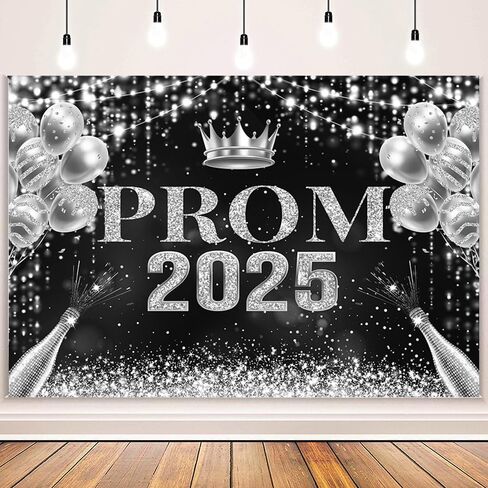 MEHOFOND 7x5ft Prom Decorations Backdrop Black Silver Prom 2025 Congrats Grad Photography Background Prom Graduation Party Decor Celebration Background Indoor Outdoor Banner Photo Booth Props Supplies in Saudi Arabia