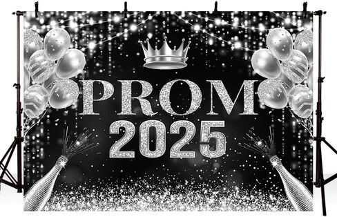 MEHOFOND 7x5ft Prom Decorations Backdrop Black Silver Prom 2025 Congrats Grad Photography Background Prom Graduation Party Decor Celebration Background Indoor Outdoor Banner Photo Booth Props Supplies in Saudi Arabia