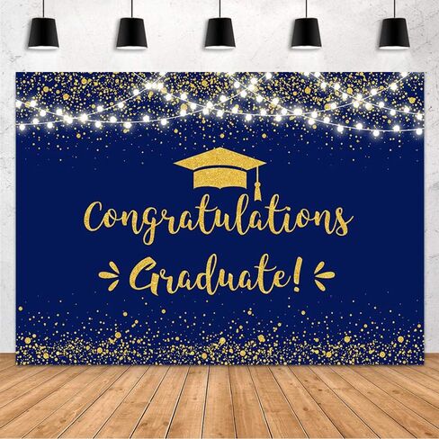 MEHOFOND 7x5ft Congratulation Graduate Backdrop Class of 2025 Graduation Party Decorations Background Blue Gold Congrats Grad Decor Banner Photography Background Studio Photo Booth Props in Saudi Arabia