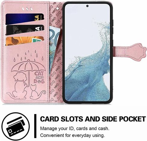 Meupzzk Samsung Galaxy S23 Plus Case ، Samsung S23+ Plus 5G Wallet Case ، Cat Cat Cat and Dog Premium Pu Leather [Kickstand] [Card Slots] [حزام معصم] [6.6 بوصة] غطاء الهاتف لـ Samsung S23 Plus (C-Rose) in Kuwait
