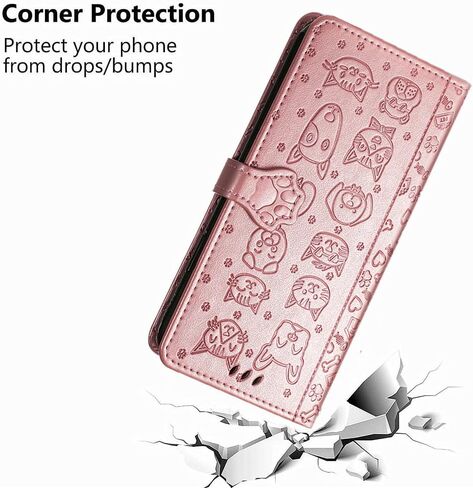 Meupzzk Samsung Galaxy S23 Plus Case ، Samsung S23+ Plus 5G Wallet Case ، Cat Cat Cat and Dog Premium Pu Leather [Kickstand] [Card Slots] [حزام معصم] [6.6 بوصة] غطاء الهاتف لـ Samsung S23 Plus (C-Rose) in Kuwait