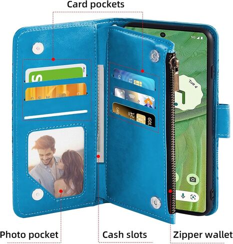 Asuwish Phone Case for Google Pixel 7 5G Wallet Cell Cover with Screen Protector Lanyard Wrist Strap Mandala Flower Flip Zipper Card Holder Slot Stand Pixel7 Pixle Seven 6.3 Women Girls Green in Saudi Arabia