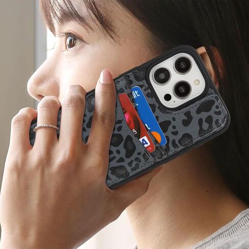 for iPhone 15 Pro Max Phone Case with Card Holder,for iPhone 15 Pro Max Wallet Case for Women Men with MagSafe Leather Protective for iPhone15promax case -Black Leopard in Saudi Arabia