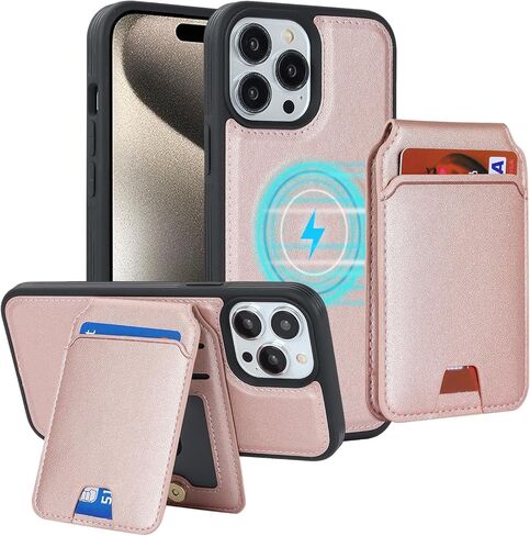 for iPhone 15 Pro Max Phone Case with Card Holder,for iPhone 15 Pro Max Wallet Case for Women Men with MagSafe Leather Protective for iPhone15promax case -Black Leopard in Kuwait