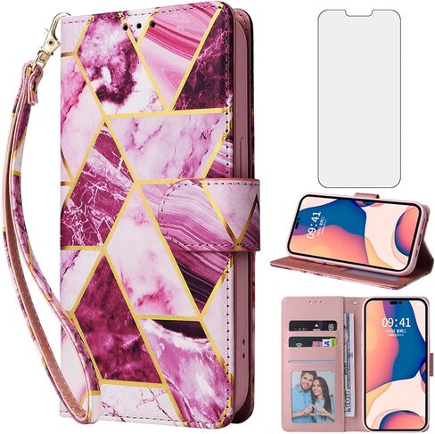 Compatible with iPhone 14 Pro Max 6.7 inch Wallet Case Tempered Glass Screen Protector Leather Flip Card Holder Phone Cover for iPhone14promax 5G i Phone14Max Plus iPhone14 ProMax Women Men Black in Saudi Arabia