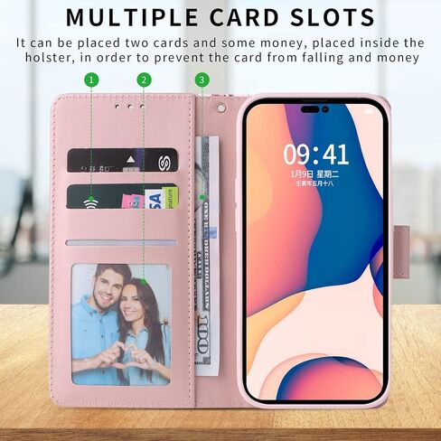 Compatible with iPhone 14 Pro Max 6.7 inch Wallet Case Tempered Glass Screen Protector Leather Flip Card Holder Phone Cover for iPhone14promax 5G i Phone14Max Plus iPhone14 ProMax Women Men Black in Saudi Arabia
