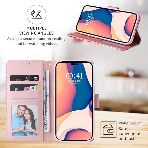 Compatible with iPhone 14 Pro Max 6.7 inch Wallet Case Tempered Glass Screen Protector Leather Flip Card Holder Phone Cover for iPhone14promax 5G i Phone14Max Plus iPhone14 ProMax Women Men Black in Saudi Arabia