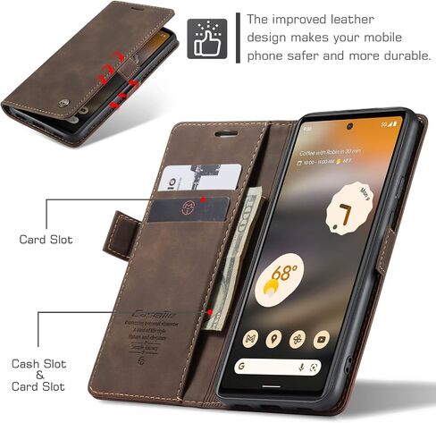 حالة Kowauri لـ Google Pixel 6A ، Classic Design Wallet Wallet Flip Flip Case with Kickstand Card Slot Slot Slochproof Prostroom for Google Pixel 6A 2022 (Coffee) in Kuwait