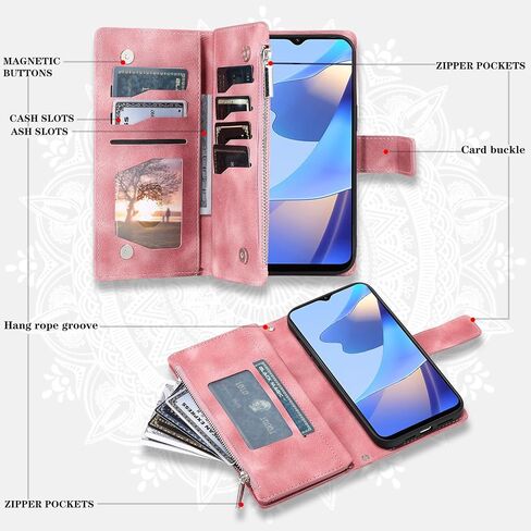 Phone Case for Samsung Galaxy A16 5G Wallet Cover with Tempered Glass Screen Protector Wrist Strap Credit Card Holder Slot Mandala Flower Leather Flip Zipper Cell A 16 A16case Women Men Rose Gold in Saudi Arabia