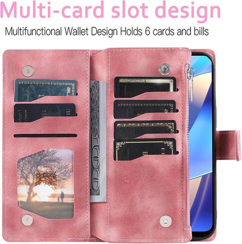 Phone Case for Samsung Galaxy A16 5G Wallet Cover with Tempered Glass Screen Protector Wrist Strap Credit Card Holder Slot Mandala Flower Leather Flip Zipper Cell A 16 A16case Women Men Rose Gold in Saudi Arabia