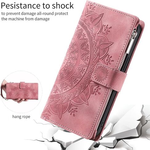 Phone Case for Samsung Galaxy A16 5G Wallet Cover with Tempered Glass Screen Protector Wrist Strap Credit Card Holder Slot Mandala Flower Leather Flip Zipper Cell A 16 A16case Women Men Rose Gold in Saudi Arabia