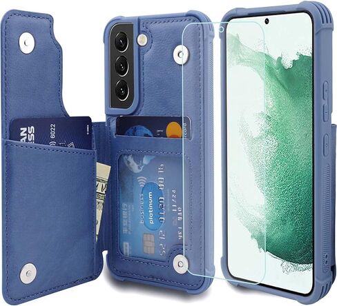 حالة محفظة Vanavagy متوافقة مع Samsung Galaxy S22+ Plus 5G للنساء والرجال ، والجلد ، غلاف الهاتف الوروبي يناسب جبل السيارة المغناطيسية مع حامل بطاقة الائتمان ، الأسود in Kuwait