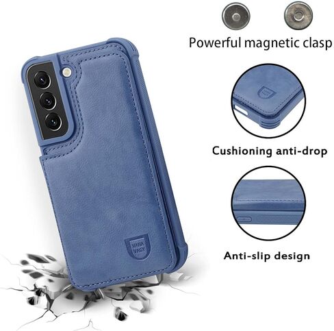 حالة محفظة Vanavagy متوافقة مع Samsung Galaxy S22+ Plus 5G للنساء والرجال ، والجلد ، غلاف الهاتف الوروبي يناسب جبل السيارة المغناطيسية مع حامل بطاقة الائتمان ، الأسود in Kuwait