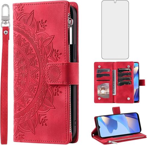 Phone Case for Samsung Galaxy A16 5G Wallet Cover with Tempered Glass Screen Protector Wrist Strap Credit Card Holder Slot Mandala Flower Leather Flip Zipper Cell A 16 A16case Women Men Rose Gold in Saudi Arabia