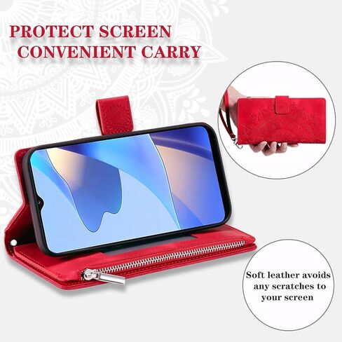 Phone Case for Samsung Galaxy A16 5G Wallet Cover with Tempered Glass Screen Protector Wrist Strap Credit Card Holder Slot Mandala Flower Leather Flip Zipper Cell A 16 A16case Women Men Rose Gold in Saudi Arabia