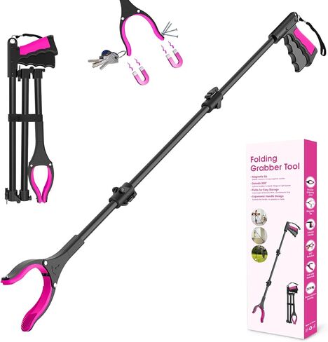 أداة 36 "Grabber Reacter ، أداة التقاط قابلة للطي للوصول إلى الفك 360 درجة ، اثنين من المغناطيس ، اثنان من المهملات الطويلة القمامة المتجهة ، متسلسلات خفيفة الوزن لكبار السن ، بينك in Saudi Arabia