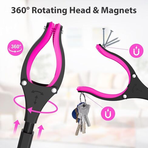 أداة 36 "Grabber Reacter ، أداة التقاط قابلة للطي للوصول إلى الفك 360 درجة ، اثنين من المغناطيس ، اثنان من المهملات الطويلة القمامة المتجهة ، متسلسلات خفيفة الوزن لكبار السن ، بينك in Saudi Arabia