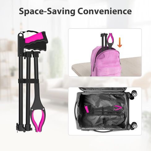 أداة 36 "Grabber Reacter ، أداة التقاط قابلة للطي للوصول إلى الفك 360 درجة ، اثنين من المغناطيس ، اثنان من المهملات الطويلة القمامة المتجهة ، متسلسلات خفيفة الوزن لكبار السن ، بينك in Saudi Arabia