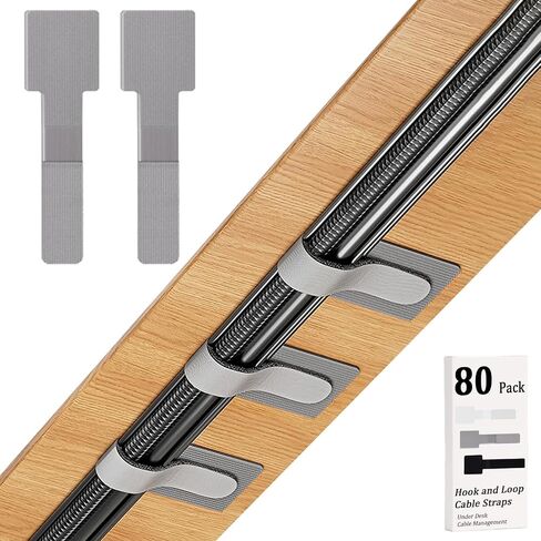 Hook and Loop Cable Management Under Desk, 80PCS Self Adhesive Cable Ties, Reusable Wire Organizers for Cords, Adjustable Cable Straps Clips, Home Office Essentials (Black) in Saudi Arabia