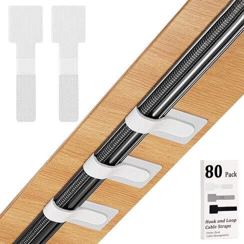 Hook and Loop Cable Management Under Desk, 80PCS Self Adhesive Cable Ties, Reusable Wire Organizers for Cords, Adjustable Cable Straps Clips, Home Office Essentials (Black) in Saudi Arabia