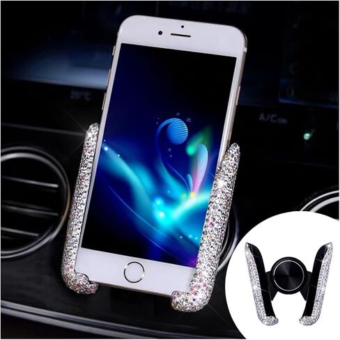 BESULEN Bling Car Phone Holder, 360° Adjustable Crystal Rhinestone Vehicle Dash Air Vent Cell Phone Mount, Diamond Automatic Bracket Cellphone Stand, Universal Automotive Accessories (White) in Saudi Arabia