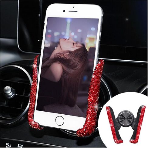 BESULEN Bling Car Phone Holder, 360° Adjustable Crystal Rhinestone Vehicle Dash Air Vent Cell Phone Mount, Diamond Automatic Bracket Cellphone Stand, Universal Automotive Accessories (White) in Saudi Arabia