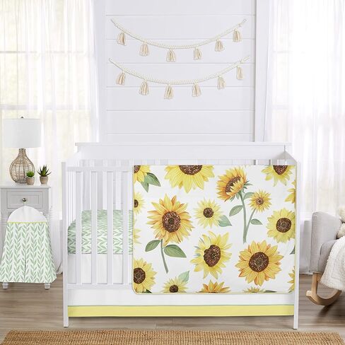 Sweet Jojo Designs Floral Leaf Baby Girl Nursery Crib Bedding Set - 4 Pieces - Green and White Boho Watercolor Botanical Woodland Tropical Garden in Saudi Arabia