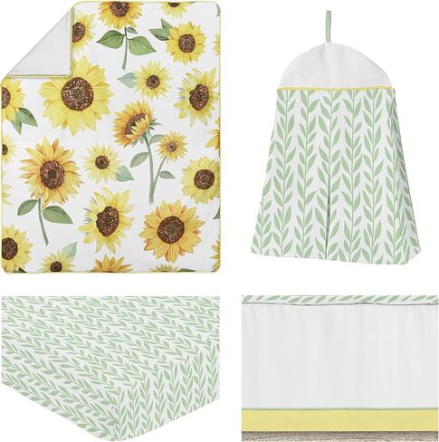 Sweet Jojo Designs Floral Leaf Baby Girl Nursery Crib Bedding Set - 4 Pieces - Green and White Boho Watercolor Botanical Woodland Tropical Garden in Saudi Arabia