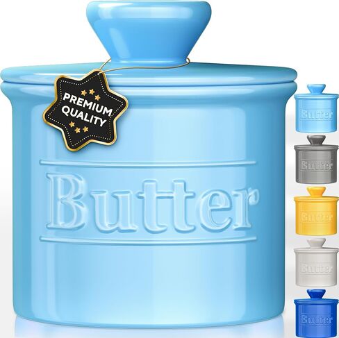 Premium Butter Crock with Lid - Original Design French Butter Dish - Beautiful Ceramic Butter Keeper for Counter with Water Line - Perfect to Keep Butter Soft and Spreadable - White in Kuwait