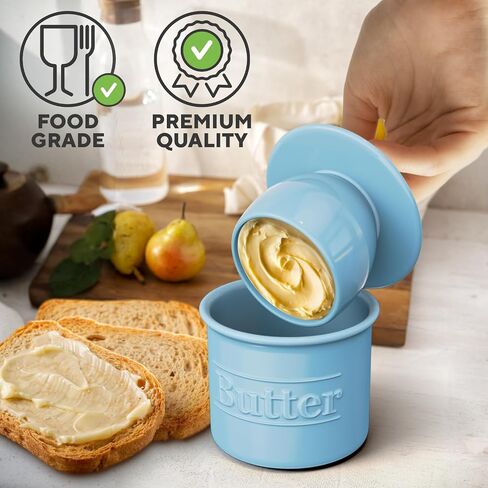 Premium Butter Crock with Lid - Original Design French Butter Dish - Beautiful Ceramic Butter Keeper for Counter with Water Line - Perfect to Keep Butter Soft and Spreadable - White in Kuwait