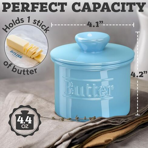 Premium Butter Crock with Lid - Original Design French Butter Dish - Beautiful Ceramic Butter Keeper for Counter with Water Line - Perfect to Keep Butter Soft and Spreadable - White in Kuwait