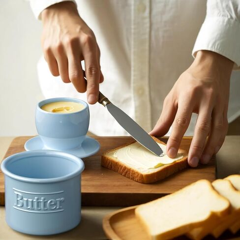 Premium Butter Crock with Lid - Original Design French Butter Dish - Beautiful Ceramic Butter Keeper for Counter with Water Line - Perfect to Keep Butter Soft and Spreadable - White in Kuwait